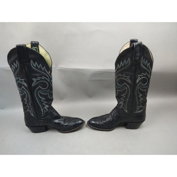 Larry Mahan Exotic Ostrich Leather Wingtip Cowboy Boots Quill Smooth size 7 B - Picture 5 of 9